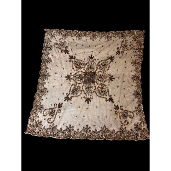 Indian Heavily beaded sequined mesh Boho tablecloth handmade Ornate Formal - Picture 1 of 8
